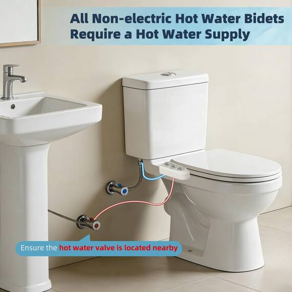 Hibbent Runde Bidet-WC-Sitze, nicht elektrisch, mit separatem, hygienisches Waschen für hintere und weibliche Reinigung – An/Aus, Metall-T-Adapter im Lieferumfang enthalten