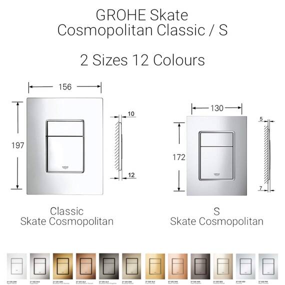 GROHE Skate Cosmopolitan S | WC- Betätigungsplatte für Rapid SL | S-Size, 130 x 172 mm, 2-Mengen- und Start und Stopp-Betätigung, Chrom | 37535000