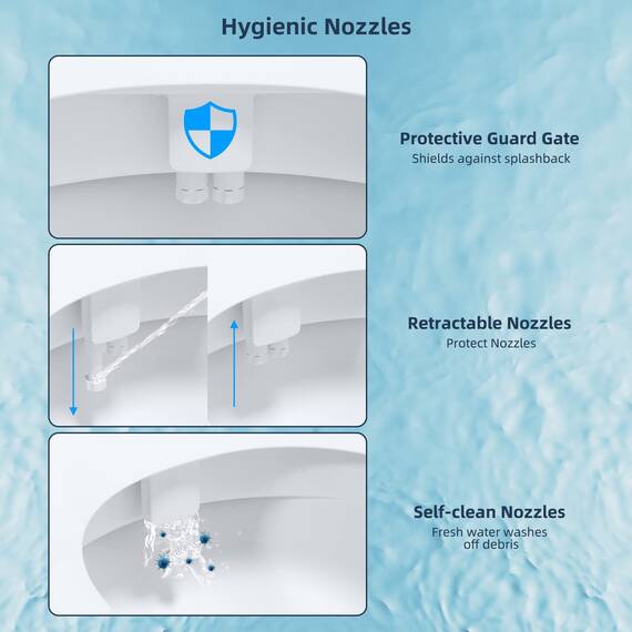 Hibbent Runde Bidet-WC-Sitze, nicht elektrisch, mit separatem, hygienisches Waschen für hintere und weibliche Reinigung – An/Aus, Metall-T-Adapter im Lieferumfang enthalten