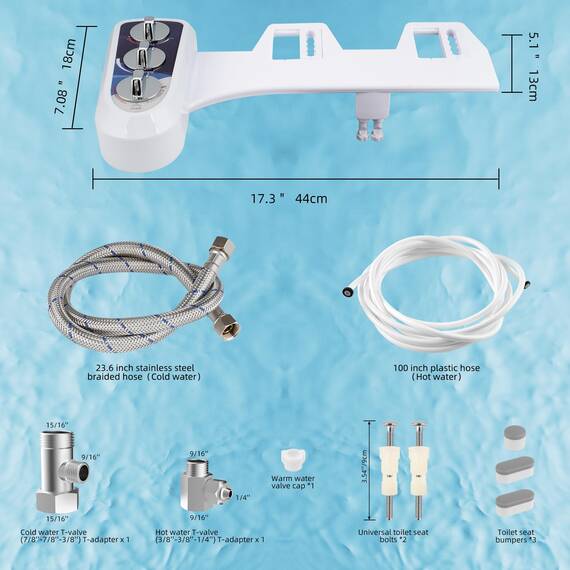 Hibbent Bidet-Aufsatz für Toilette mit selbstreinigender Doppeldüse, Heiß- und Kaltwasserspray, nicht elektrisch, mechanischer Toilettensitz, Bidet für hintere oder weibliche Waschung, desinfizierend
