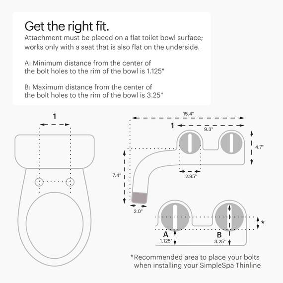 Brondell SS-250 SimpleSpa Thinline Essential Bidet-Aufsatz für WC-Sitze mit einstellbarem Wasserdruck, seitliche Armsteuerung, dünnes Profil, silberner Knopf (Doppeldüse)
