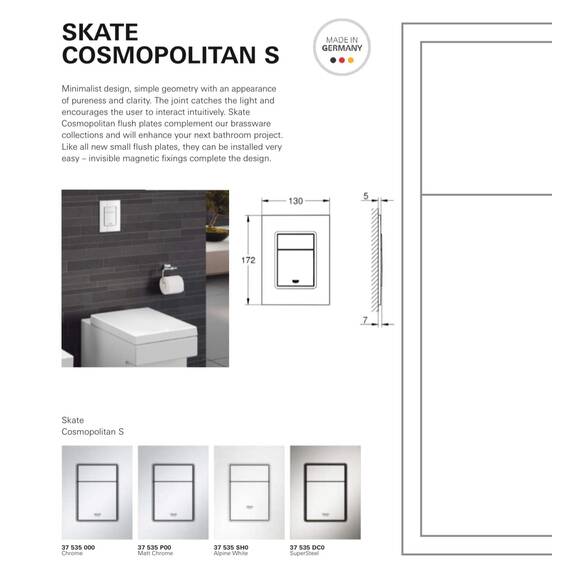 GROHE Skate Cosmopolitan S | WC- Betätigungsplatte für Rapid SL | S-Size, 130 x 172 mm, 2-Mengen- und Start und Stopp-Betätigung, Chrom | 37535000