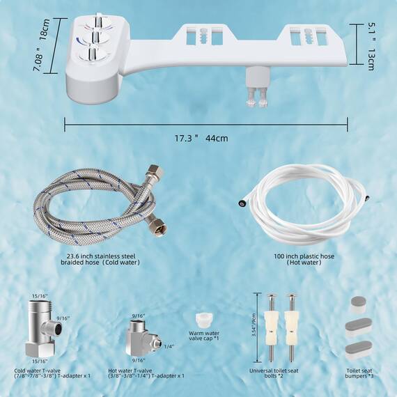 Hibbent Runde Bidet-WC-Sitze, nicht elektrisch, mit separatem, hygienisches Waschen für hintere und weibliche Reinigung – An/Aus, Metall-T-Adapter im Lieferumfang enthalten