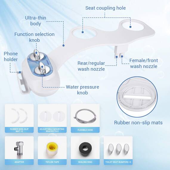 Bidet-Aufsatz, SNAN WC-Bidet, nicht elektrisch, selbstreinigend, Doppeldüse (Posterior/Feminine Wash), frisches kaltes Wasser, Sprühgerät, Bidet mit verstellbarem Wasserdruck Toilettensitzaufsatz