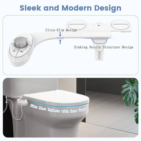 Aresmata Ultradünner Bidet-Aufsatz für Toilette – Müheloser nicht elektrischer Selbstreinigender Dual-einziehbare Düsen Bidets Toilettensitz, einstellbarer Wasserdruck Frischwassersprüher Baday
