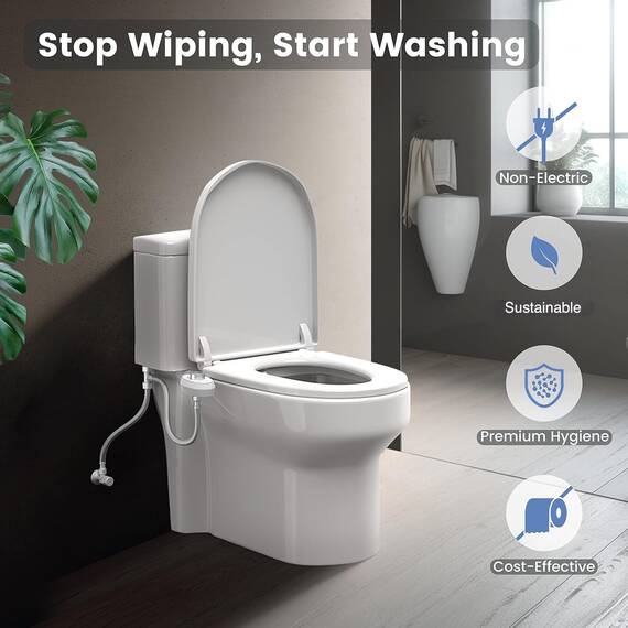 Aresmata Ultradünner Bidet-Aufsatz für Toilette – Müheloser nicht elektrischer Selbstreinigender Dual-einziehbare Düsen Bidets Toilettensitz, einstellbarer Wasserdruck Frischwassersprüher Baday