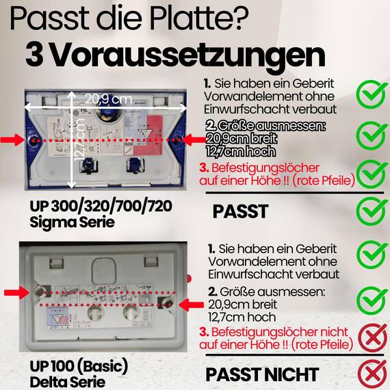 MYLAVABO Drückerplatte WC Betätigungsplatte passend für Geberit Sigma Vorwandelement für Geberit Spülkasten Sigma UP300, UP320, UP700, UP720 (Silber-Chrom, Kunststoff)