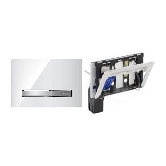 Geberit Betätigungsplatte Sigma 50 (für 2-Mengen Spülungen, Betätigung von vorne, Farbe weiß Alpin, für UP Spülkästen) 115788112 & 115610001 Einwurfschacht für Unterputz-Spülkasten 115.610.001