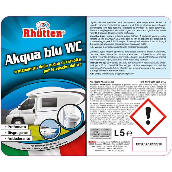 Rhutten 180312 Chemieflüssigkeit Akqua Blau WC 5 Liter