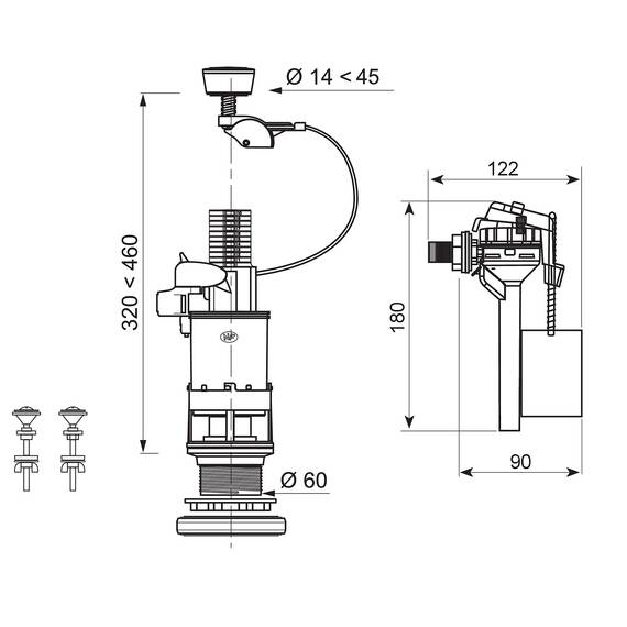 Wirquin 14014002 Mechanik 3/6 l + Wasserhahn TOPY 3/8, Messing