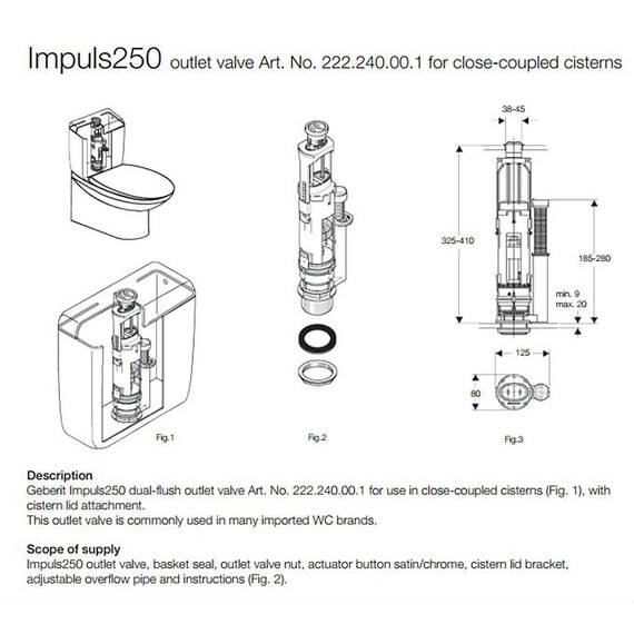 Geberit Impuls 250 Twico 1 Doppelspülventil WC-Spülkasten Auslassventil WC-Spülkasten Ersatz Spülkastenventile