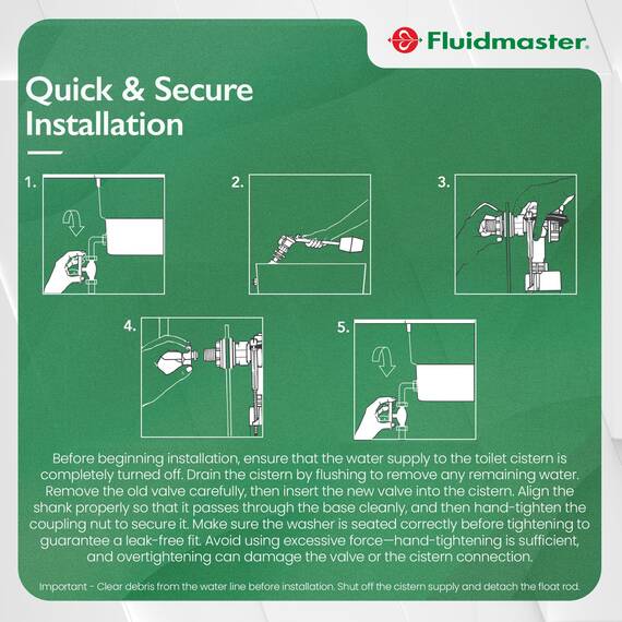 Fluidmaster PRO75B Pro Seite Eintrag Füllventil mit 1/2 Zoll Heavy Duty Messing Schaft – Weiß
