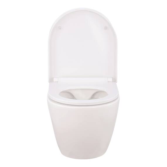Calmwaters® Wand WC spülrandlos Weiß, mit WC-Sitz, Raumspar WC: 45 cm Ausladung, mit Absenkautomatik, Tiefspüler, Hänge WC, Wandmontage, Sanitärkeramik, 08AB6159