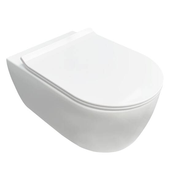 NEG Design Hänge-WC Uno11RL-Slimline (55,5 cm) randlos & spritzfrei verdeckte Montage mit Nano-Versiegelung inkl. abnehmbarem Softclose WC-Sitz (extraflach)