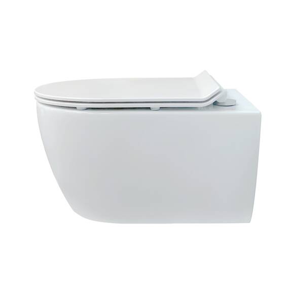 NEG Design Hänge-WC NEG Uno11RK-Slimline (48,5 cm) randlos & spritzfrei verdeckte Montage mit Nano-Versiegelung inkl. abnehmbarem Softclose WC-Sitz (extraflach)