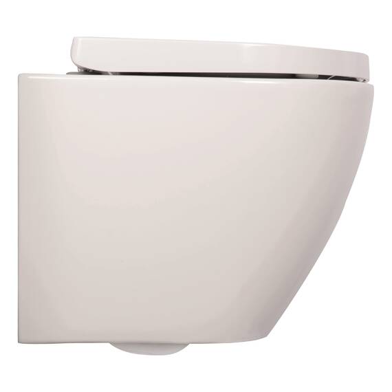 Calmwaters® Wand WC spülrandlos Weiß, mit WC-Sitz, Raumspar WC: 45 cm Ausladung, mit Absenkautomatik, Tiefspüler, Hänge WC, Wandmontage, Sanitärkeramik, 08AB6159
