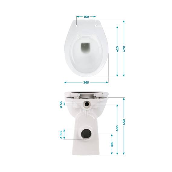 Calmwaters® Spülrandloses WC Komplettset Elements Wellness mit Toilettendeckel, erhöhtes Stand WC + 7 cm, abnehmbarer WC-Sitz mit Absenkautomatik & Schnellbefestigung, Tiefspüler, Weiß, 07AB3134