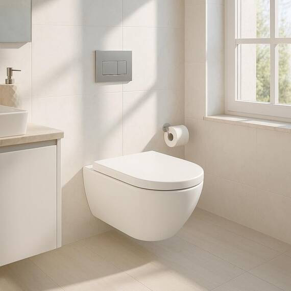 NEG Design Hänge-WC Uno11RK (48,5 cm) randlos & spritzfrei, verdeckte Montage mit Nano-Versiegelung inkl. abnehmbarem Soft-Close WC-Sitz