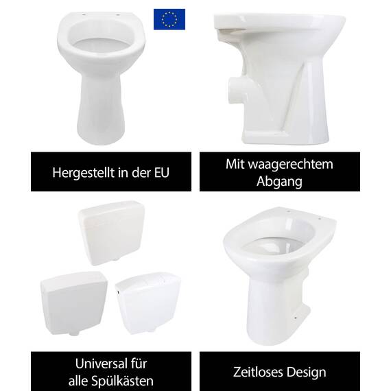 AquaSu Stand-WC +6 cm | Erhöhtes WC +6 cm | Bodenstehende Toilette | Erhöhtes WC | Für große Menschen und für Senioren | Geruchsarmer Tiefspüler | Abgang waagerecht | Weiß | Klo | 02583 6