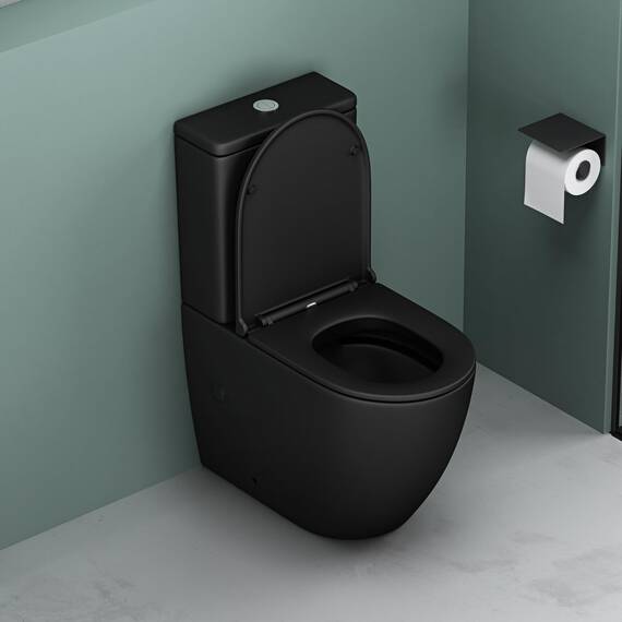 Mai & Mai Stand-WC 179T aus Keramik spülrandloses-WC matt schwarz 36x63x82cm bodenstehende-Toilette inkl.Spülkasten