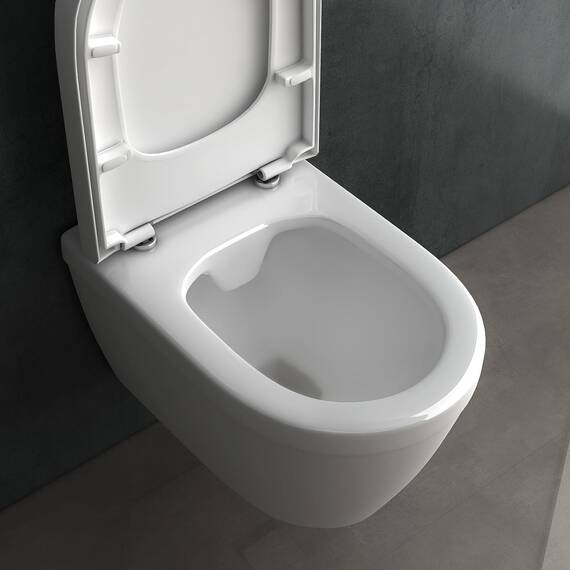 Alpenberger Wand WC Spülrandlos | Moderne Toilette WC Set | Tiefspüler Hänge WC | Toilettendeckel D Form | WC Sitz mit Absenkautomatik | Gäste WC mit Nano | Passend zu Geberit