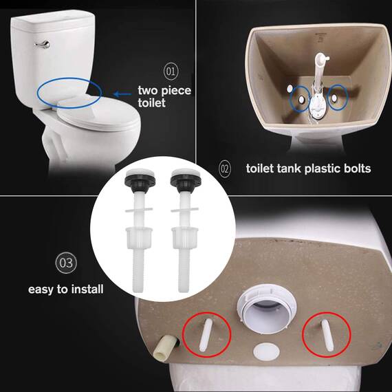 Kunststoffschrauben, 4 Stück, M10 Tank-zu-Schüssel, Badezimmer, WC--Set, Montageschrauben und Dichtungs-Set, Flachkopfschrauben, passend für zweiteilige Toiletten (weiÃŸ)