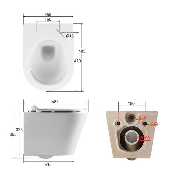 Hänge WC Wand WC Spülrandlos mit Toilettendeckel mit Absenkautomatik - geruchsarmer Tiefspüler WC - Toilette aus Keramik mit Nano Beschichtung - WC kloschüssel mit Einloch-Superspin-Spülung, Weiß