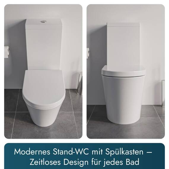 Bernstein Stand-WC mit Spülkasten CT1099, Stand-WC aus Keramik in Weiß - inkl. WC-Deckel aus Duroplast mit Absenkautomatik - Wasseranschluss oben