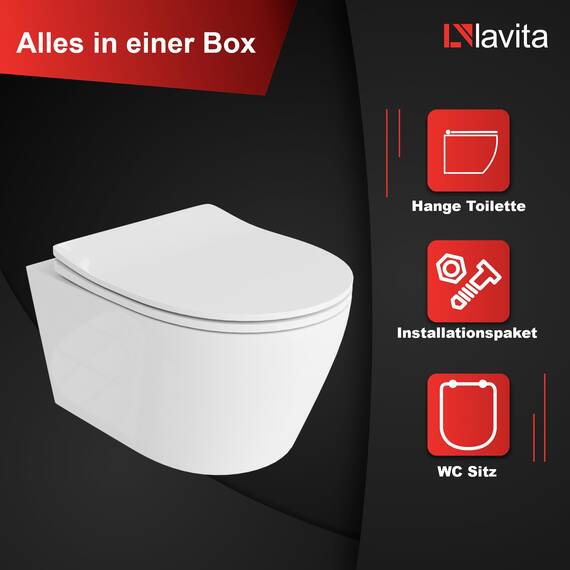 Lavita Duofix Basic Vorwandelement + Lavita Wand Tiefspül WC Dalia Weiß Spülrandlos + WC Sitz mit Absenkautomatik + Bedienplatte Delta 25 Weißer Knopf Komplettset Unterputz Spülkasten Toilette WC