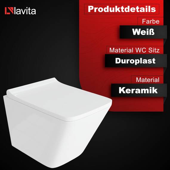 GEBERIT Duofix Basic Vorwandelement + Wand Tiefspül WC Maio Weiß Spülrandlos + WC Sitz + Bedienplatte Delta 25 Weißer Knopf Komplettset Unterputz Spülkasten Toilette Komplett Sett WC
