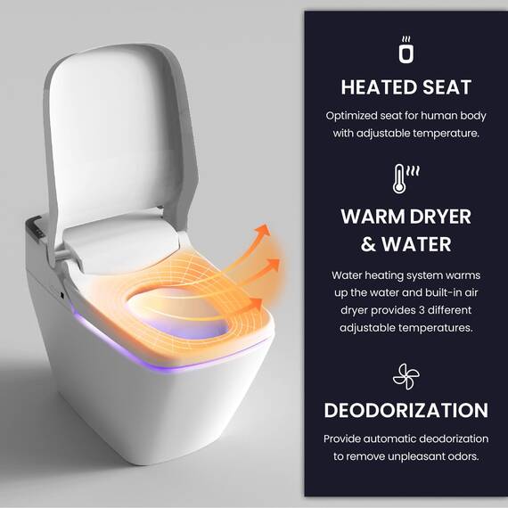 VOVO STYLEMENT TCB-090SA (Floor Drain) Intelligente Bidet-Toilette, einteilige Toilette mit automatischer Doppelspülung, beheiztem Sitz, warmem Wasser und trocke, aus Korea. (TCB-090SA (Floor Drain))