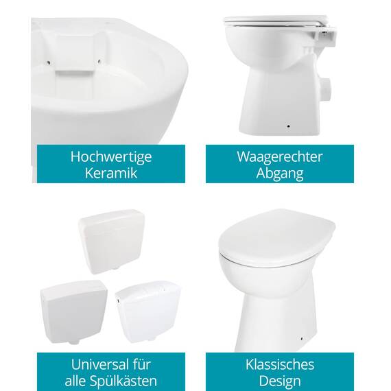 Calmwaters® Spülrandloses WC Komplettset Elements Wellness mit Toilettendeckel, erhöhtes Stand WC + 7 cm, abnehmbarer WC-Sitz mit Absenkautomatik & Schnellbefestigung, Tiefspüler, Weiß, 07AB3134