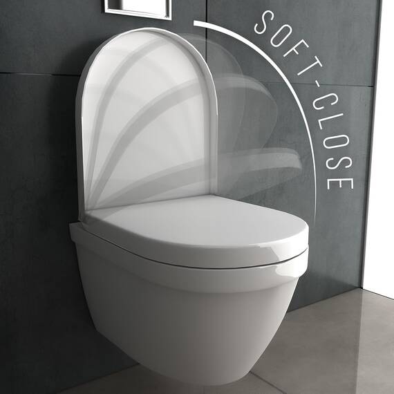Alpenberger Wand WC Spülrandlos | Moderne Toilette WC Set | Tiefspüler Hänge WC | Toilettendeckel D Form | WC Sitz mit Absenkautomatik | Gäste WC mit Nano | Passend zu Geberit
