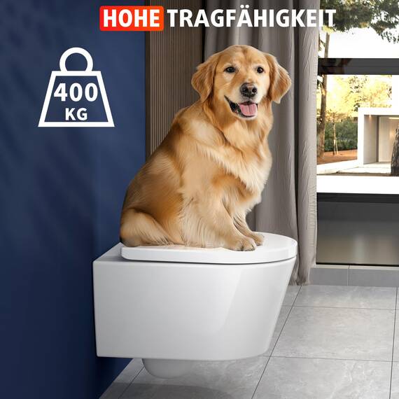 Rainsworth Spülrandlos Wand-WC Tiefspül Toilette - Hänge Toiletten mit effizienter Spültechnik, Kloschüssel inklusive WC-Sitz mit Absenkautomatik und Schnellspanner, Weiß, 48,5 cm lang