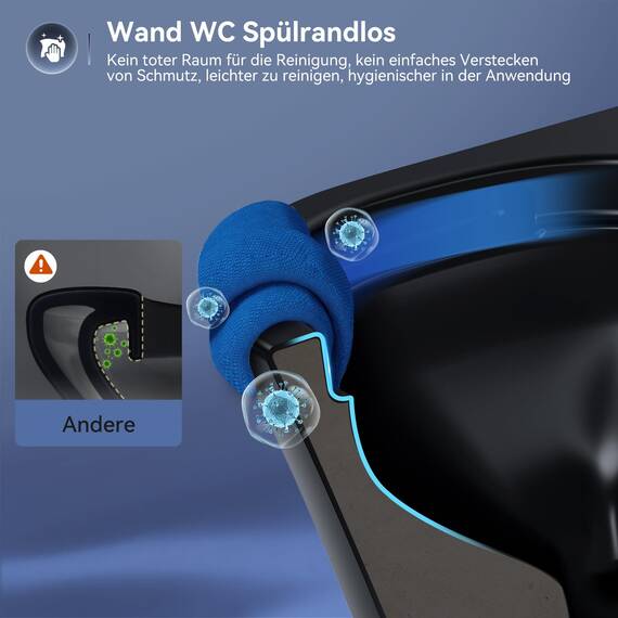 Hänge WC Spülrandlos Wand WC Mattschwarz mit Toilettendeckel mit Absenkautomatik - Toilette Kloschüssel Keramik mit Nano Beschichtung - WC Toiletten Einloch-Superspin-Spülung