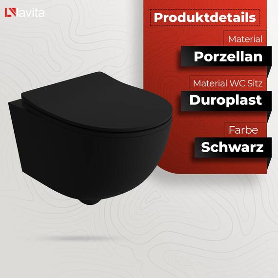 Lavita Duofix Basic Vorwandelement + Wand Tiefspül WC Brava Schwarz Tornado Spülsystem + WC Sitz mit Absenkautomatik + Bedienplatte Delta 25 Schwarzer Knopf Komplettset Unterputz Toilette WC
