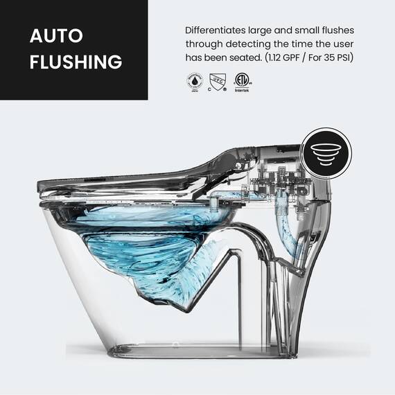 VOVO STYLEMENT TCB-090SA (Floor Drain) Intelligente Bidet-Toilette, einteilige Toilette mit automatischer Doppelspülung, beheiztem Sitz, warmem Wasser und trocke, aus Korea. (TCB-090SA (Floor Drain))