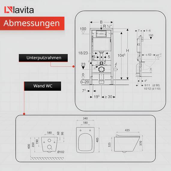 GEBERIT Duofix Basic Vorwandelement + Wand Tiefspül WC Maio Weiß Spülrandlos + WC Sitz + Bedienplatte Delta 25 Weißer Knopf Komplettset Unterputz Spülkasten Toilette Komplett Sett WC