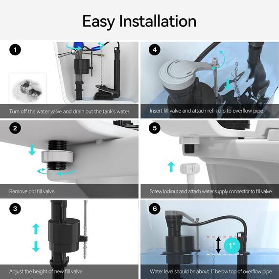 R&T WC-Füllventil, Anti-Siphon-Toiletten-Tank-Ersatz-Set, universal, einfach zu installieren, WC-Teile im Tank