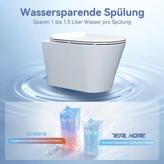 Hänge WC Wand WC Spülrandlos mit Toilettendeckel mit Absenkautomatik - geruchsarmer Tiefspüler WC - Toilette aus Keramik mit Nano Beschichtung - WC kloschüssel mit Einloch-Superspin-Spülung, Weiß
