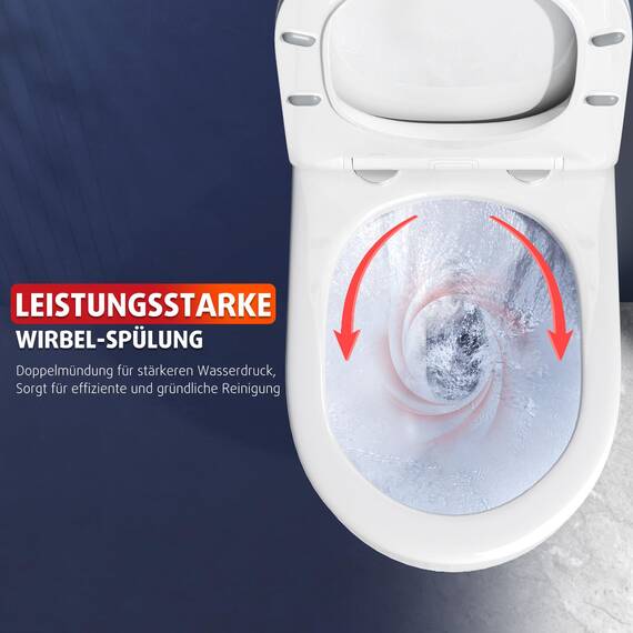 Rainsworth Wand WC Spülrandlos - Hänge Toilette Kraftvolle Spülung, mit effizienter Spültechnik, Kloschüssel inklusive WC-Sitz mit Absenkautomatik und Schnellspanner, Weiß, 48,5 cm