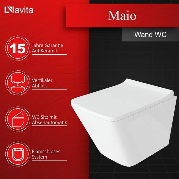 GEBERIT Duofix Basic Vorwandelement + Wand Tiefspül WC Maio Weiß Spülrandlos + WC Sitz + Bedienplatte Delta 25 Weißer Knopf Komplettset Unterputz Spülkasten Toilette Komplett Sett WC