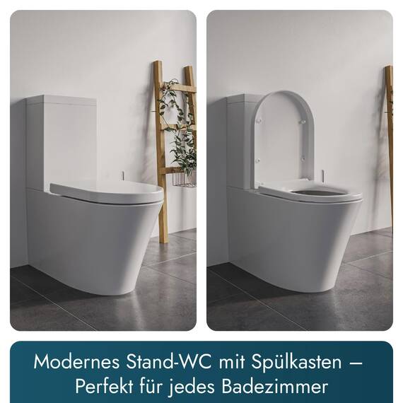 Bernstein Stand-WC mit Spülkasten CT1099, Stand-WC aus Keramik in Weiß - inkl. WC-Deckel aus Duroplast mit Absenkautomatik - Wasseranschluss oben