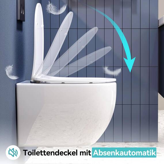 Hänge WC Spülrandlos WC Set aus Keramik-Hängetoilette mit Softclose WC-Sitz-Wand WC mit Lotus Effekt Nano Beschichtung-Hänge WC Spülrandlos-Kloschüssel für Bäder
