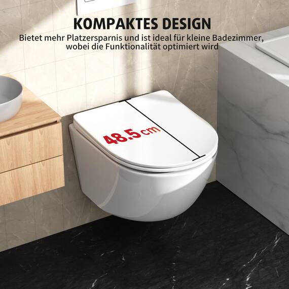 Rainsworth Wand WC Spülrandlos - Hänge Toilette Kraftvolle Spülung, mit effizienter Spültechnik, Kloschüssel inklusive WC-Sitz mit Absenkautomatik und Schnellspanner, Weiß, 48,5 cm