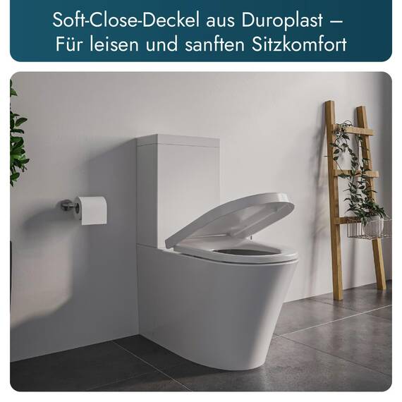 Bernstein Stand-WC mit Spülkasten CT1099, Stand-WC aus Keramik in Weiß - inkl. WC-Deckel aus Duroplast mit Absenkautomatik - Wasseranschluss oben