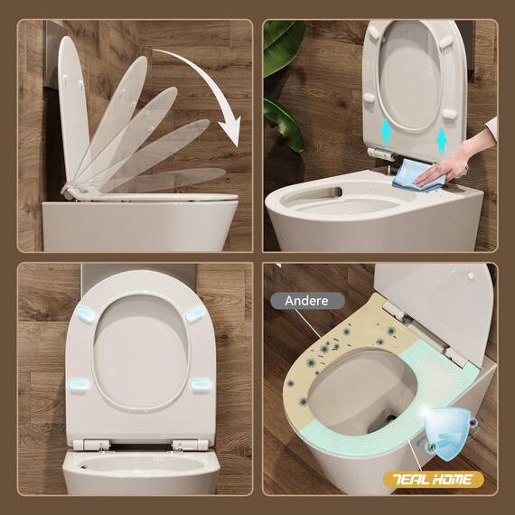 Hänge WC Wand WC Spülrandlos mit Toilettendeckel mit Absenkautomatik - geruchsarmer Tiefspüler WC - Toilette aus Keramik mit Nano Beschichtung - WC kloschüssel mit Einloch-Superspin-Spülung, Weiß