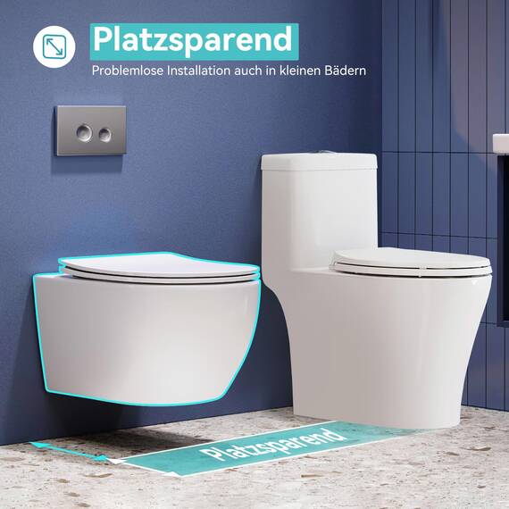 Hänge WC Spülrandlos WC Set aus Keramik-Hängetoilette mit Softclose WC-Sitz-Wand WC mit Lotus Effekt Nano Beschichtung-Hänge WC Spülrandlos-Kloschüssel für Bäder