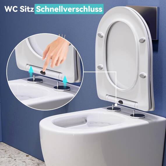 Hänge WC Spülrandlos WC Set aus Keramik-Hängetoilette mit Softclose WC-Sitz-Wand WC mit Lotus Effekt Nano Beschichtung-Hänge WC Spülrandlos-Kloschüssel für Bäder