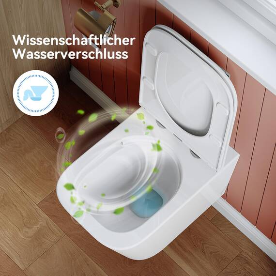 Hänge WC Spülrandlos mit WC Sitz mit Absenkautomatik aus Keramik - Toilette mit Einloch-Superspin-Spülung - Wand WC Toiletten für Gäste wc - Kloschüssel mit Nano Beschichtung
